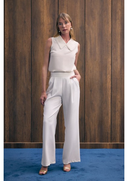 Yaka Incili Kolsuz Bluz - Bej fiyatları