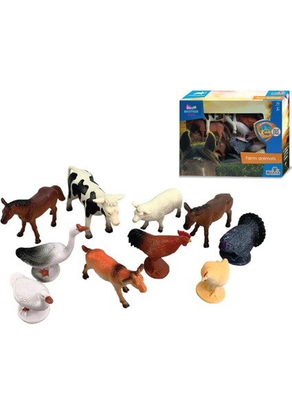 Kutulu 10 Hayvanlı Kaliteli Çiftlik Hayvan Figür Set 13 Cm. Inek Tavuk Horoz Ördek At Koyun Kaz