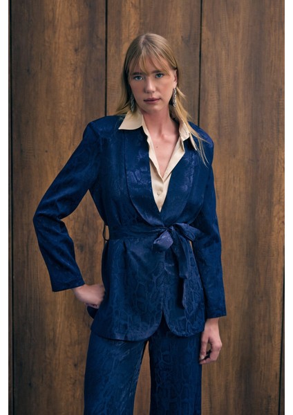 Yılan Desenli Uzun Ceket - Lacivert fiyatları