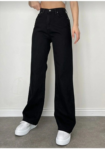 Maşa Kız Çocuk Siyah Likralı Süper Yüksek Bel Salaş Paça Kot Pantolon