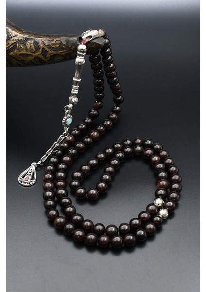 Doğal Garnet Taşlı 99'lük Tesbih Metal Püsküllü 6mm Küre Kesim 902263