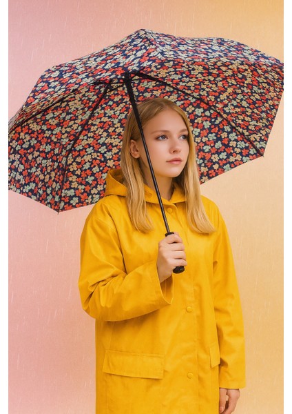 Otomatik Full Fonksiyon Açma Kapama Fiber Tel Kılıflı Çiçek Desenli Kaliteli Kadın Şemsiye