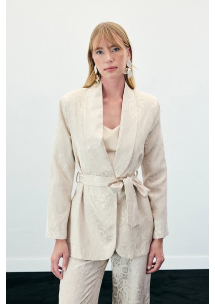 Yılan Desenli Uzun Ceket - Bej fiyatları