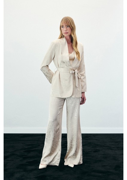 Yılan Desenli Uzun Ceket - Bej modelleri