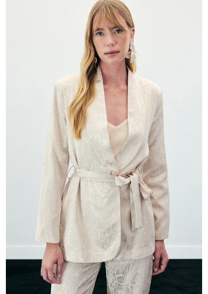 Yılan Desenli Uzun Ceket - Bej indirimleri