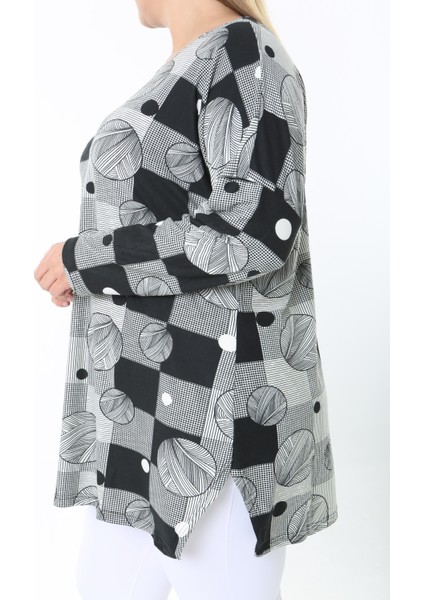 Yünlü Viskon Desenli Likralı Kadın Büyük Beden Tunik fiyatları