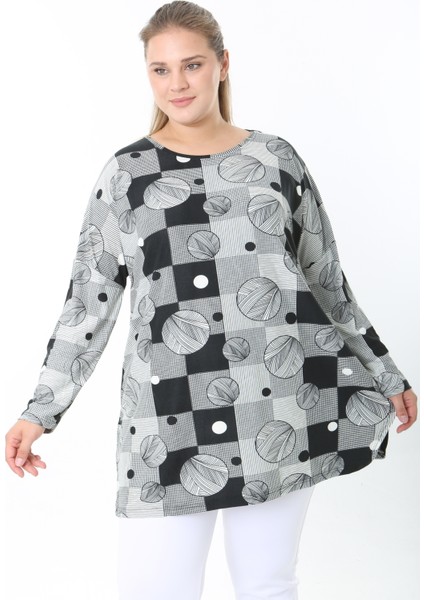 Yünlü Viskon Desenli Likralı Kadın Büyük Beden Tunik fırsatları