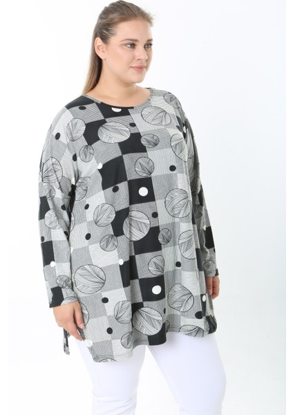 Yünlü Viskon Desenli Likralı Kadın Büyük Beden Tunik indirimleri