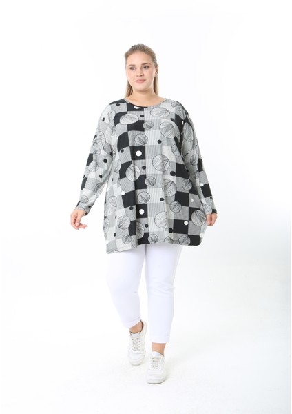 Yünlü Viskon Desenli Likralı Kadın Büyük Beden Tunik