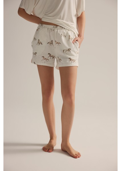 Kadın Pamuklu Cepli Şort Pijama Altı