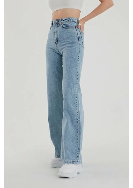 Dessin Açık Mavi Kar Yıkama Likralı Palazzo Salaş Paça Süper Yüksek Bel Jean Pantolon fiyatları