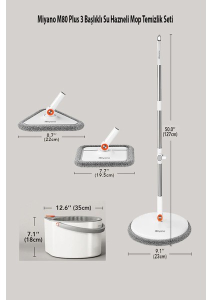 M80 Plus Su Hazneli Mop Seti 3 Parça Kolay Kullanım Yüksek Emicilik Özellikli