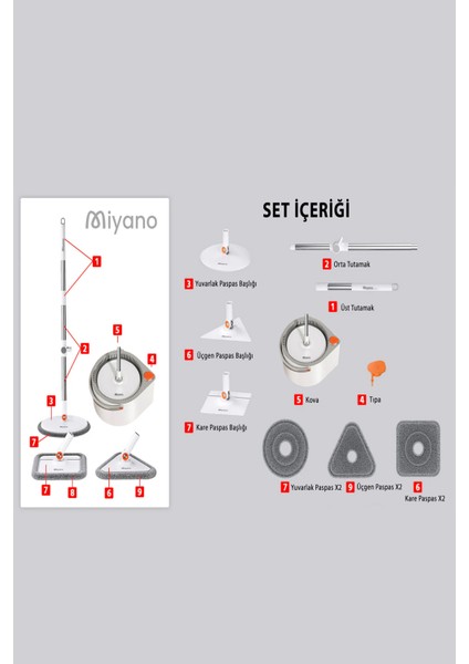 M80 Plus Su Hazneli Mop Seti 3 Parça Kolay Kullanım Yüksek Emicilik Özellikli