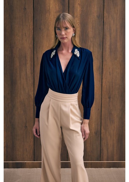 Aksesuar Detaylı Bodysuit Bluz - Lacivert fiyatları