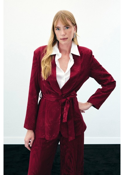 Kuşaklı Uzun Ceket - Bordo indirimleri