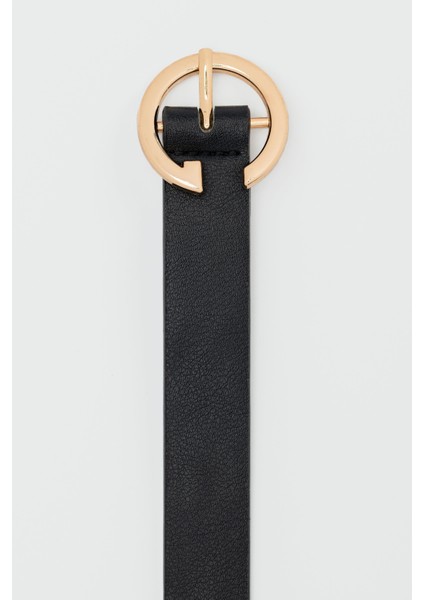 Yuvarlak Tokalı Suni Deri Kemer Siyah modelleri