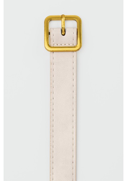 Kare Tokalı Suni Deri Kemer Krem modelleri