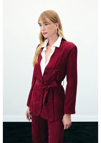 Kuşaklı Uzun Ceket - Bordo