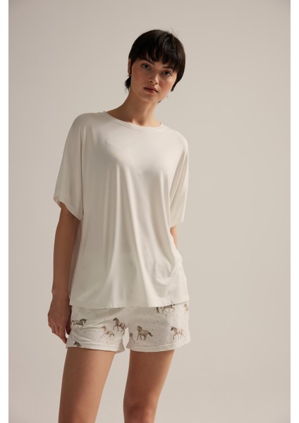 Kadın Pamuklu Kısa Kollu Pijama Üstü