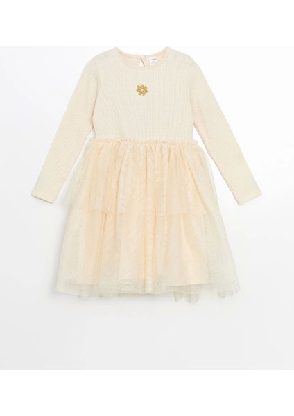 Lcw Kids Bej Bisiklet Yaka Çiçekli Kız Çocuk Elbise