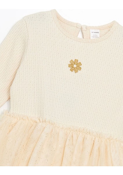 Lcw Kids Bej Bisiklet Yaka Çiçekli Kız Çocuk Elbise modelleri