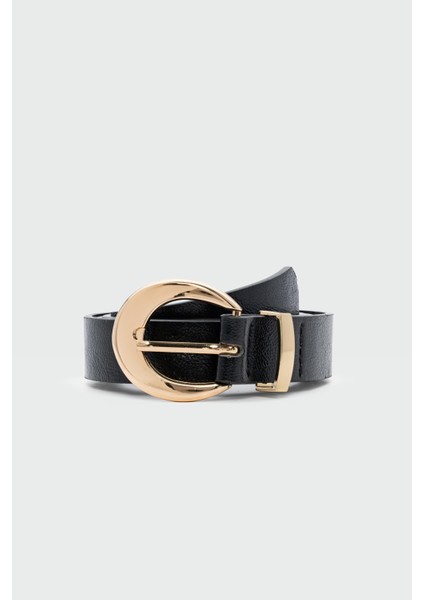 Oval Tokalı Suni Deri Kemer Siyah