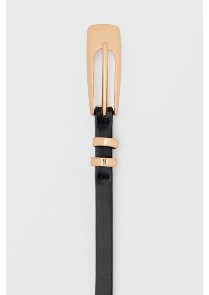 Uzun Dikdörtgen Tokalı Ince Suni Deri Kemer Siyah modelleri