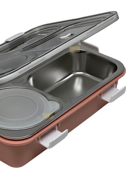 Bento 850ML Lunchbox Yeni Koleksiyon Tek Katlı 4 Bölmeli ve Kaseli Çelik Sefer Tası Yemek Kutusu modelleri