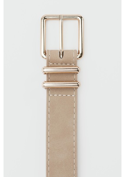 Kare Tokalı Suni Deri Kemer Krem modelleri