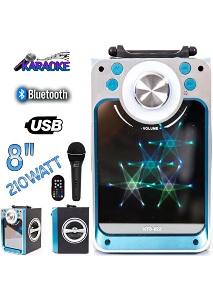 -822S Taşınabilir Bluetooth Hoparlör – LED Işıklı, Mikrofonlu, Fm Radyo Destekli