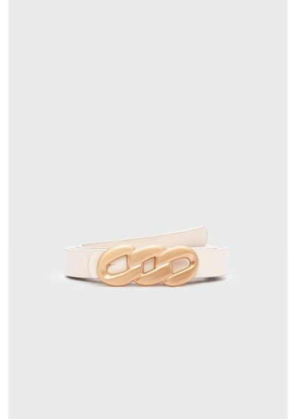 Zincir Görünüm Tokalı Suni Deri Ince Kemer Krem