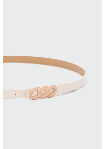 Zincir Görünüm Tokalı Suni Deri Ince Kemer Krem fiyatları