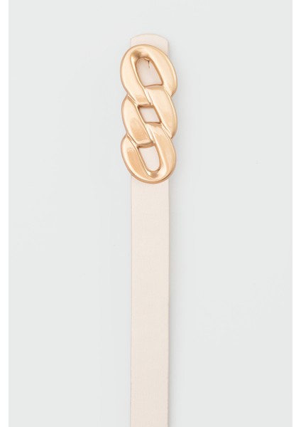 Zincir Görünüm Tokalı Suni Deri Ince Kemer Krem modelleri