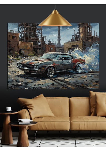 Yıkık Duvar Yanında Klasik Araba Dekoratif Kanvas - Mdf Ahşap Tablo fırsatları