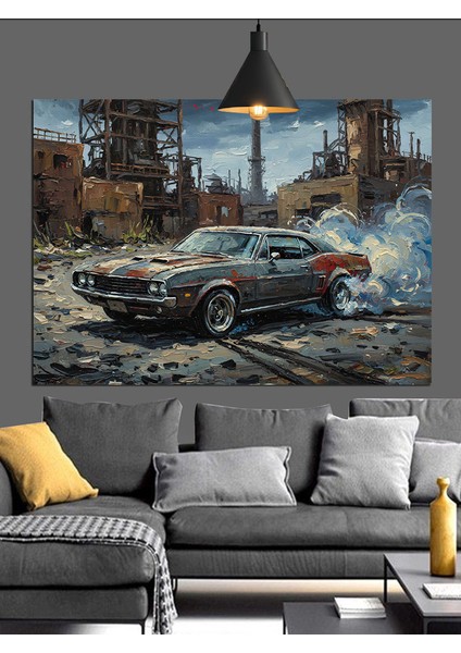 Yıkık Duvar Yanında Klasik Araba Dekoratif Kanvas - Mdf Ahşap Tablo indirimleri