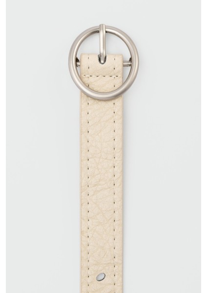 Yuvarlak Tokalı Delikli Suni Deri Kemer Krem modelleri