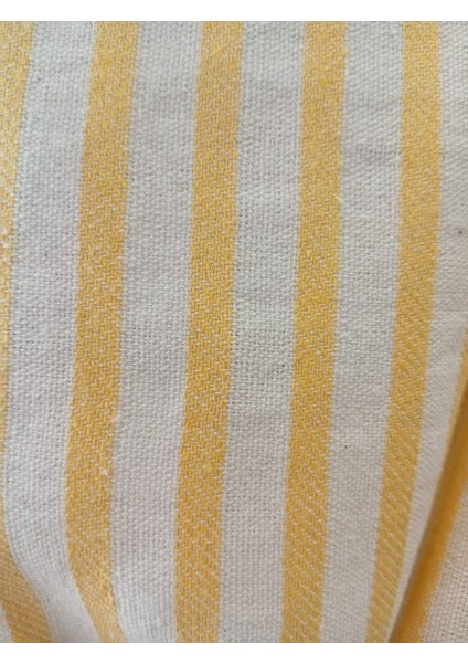 Cift Taraflı Fırfırlı Sarı Çizgili Vintage Pamuk Keten Perde (En x Boy) - Tek Kanat - Pilesiz modelleri