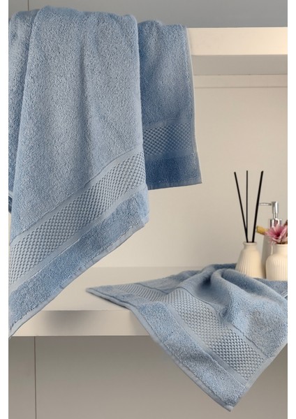 %100 Pamuk Banyo Havlu Seti-Long Twist Iplik-Yüksek Su Emici ve Yumuşak-Mavi indirimleri