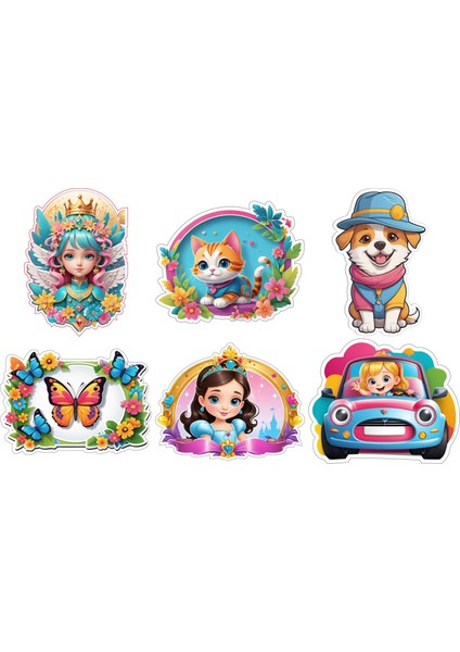 6 Adet Kız Çocuk Sticker V2 Etiket Yapıştırma Sticker Defter Dolap Masa 10X10 cm