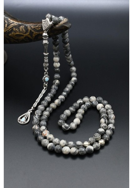 Doğal Gri Jasper Taşlı 99'lük Tesbih Metal Püsküllü 6mm Küre Kesim 902265 fiyatları