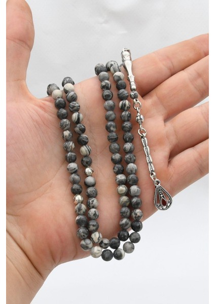 Doğal Gri Jasper Taşlı 99'lük Tesbih Metal Püsküllü 6mm Küre Kesim 902265 modelleri