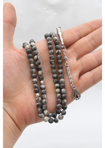 Doğal Gri Jasper Taşlı 99'lük Tesbih Metal Püsküllü 6mm Küre Kesim 902265 fırsatları