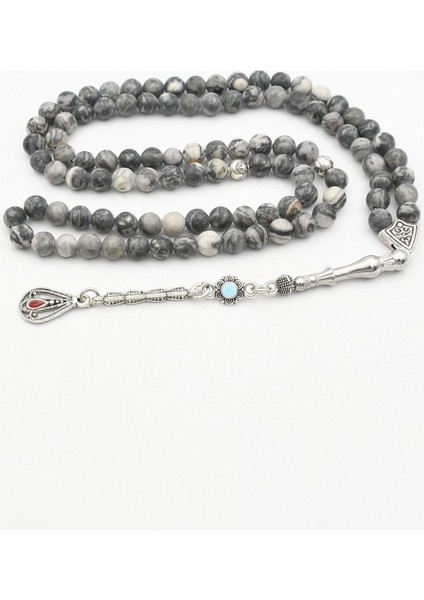 Doğal Gri Jasper Taşlı 99'lük Tesbih Metal Püsküllü 6mm Küre Kesim 902265 indirimleri