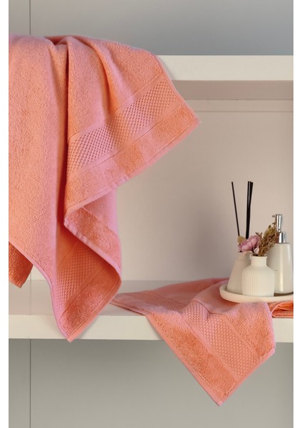 %100 Pamuk Banyo Havlu Seti-Long Twist Iplik-Yüksek Su Emici ve Yumuşak-Somon indirimleri