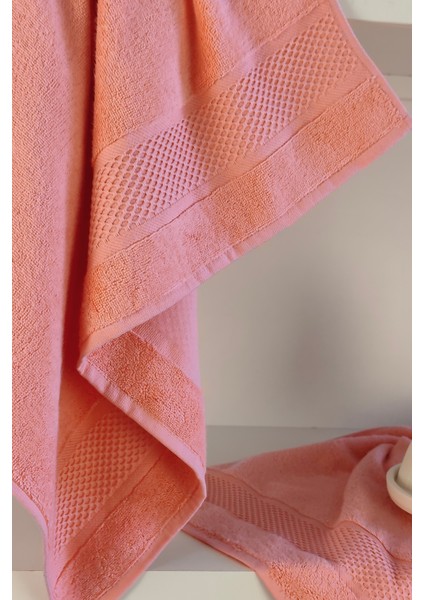 %100 Pamuk Banyo Havlu Seti-Long Twist Iplik-Yüksek Su Emici ve Yumuşak-Somon