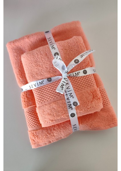 %100 Pamuk Banyo Havlu Seti-Long Twist Iplik-Yüksek Su Emici ve Yumuşak-Somon