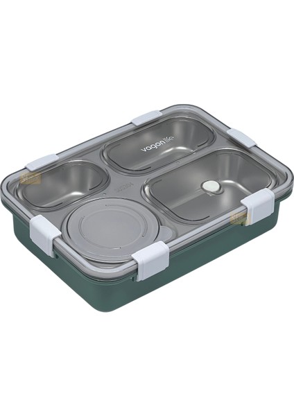 Bento 850ML Lunchbox Yeni Koleksiyon Tek Katlı 4 Bölmeli ve Kaseli Çelik Sefer Tası Yemek Kutusu