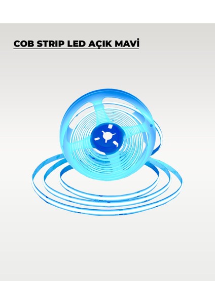 12V Cob Şerit LED Açık Mavi Işık - Metrede 360 LED - 5 Metre fiyatları