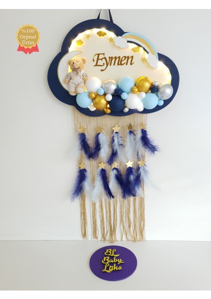 Bubble Ledli Bulut Bebek Kapı Süsü Krem Lacivert Gold