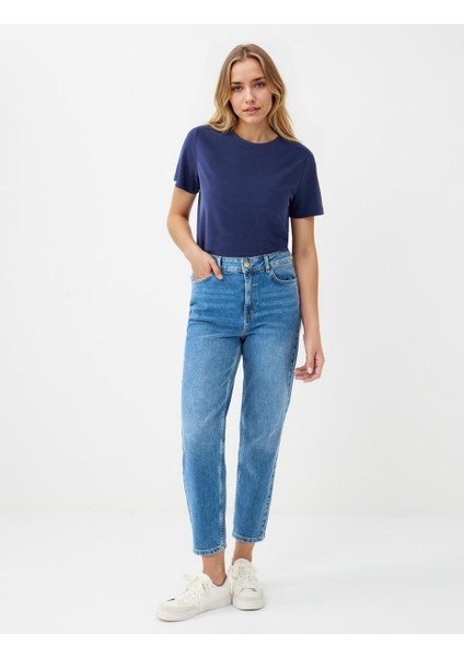 Lacivert Bisiklet Yaka Kısa Kollu Modal Örme Tişört fiyatları